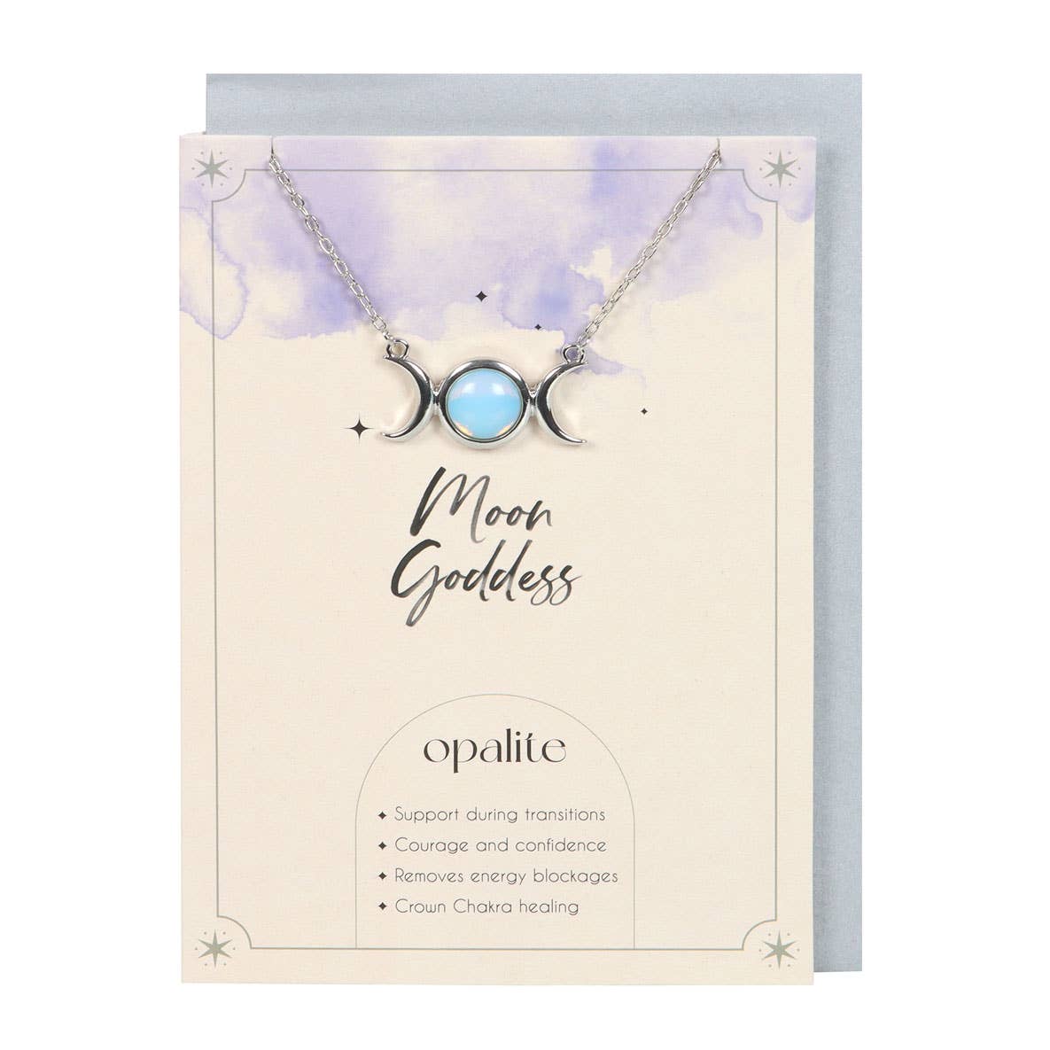Collana a tripla luna in opalite su biglietto di auguri