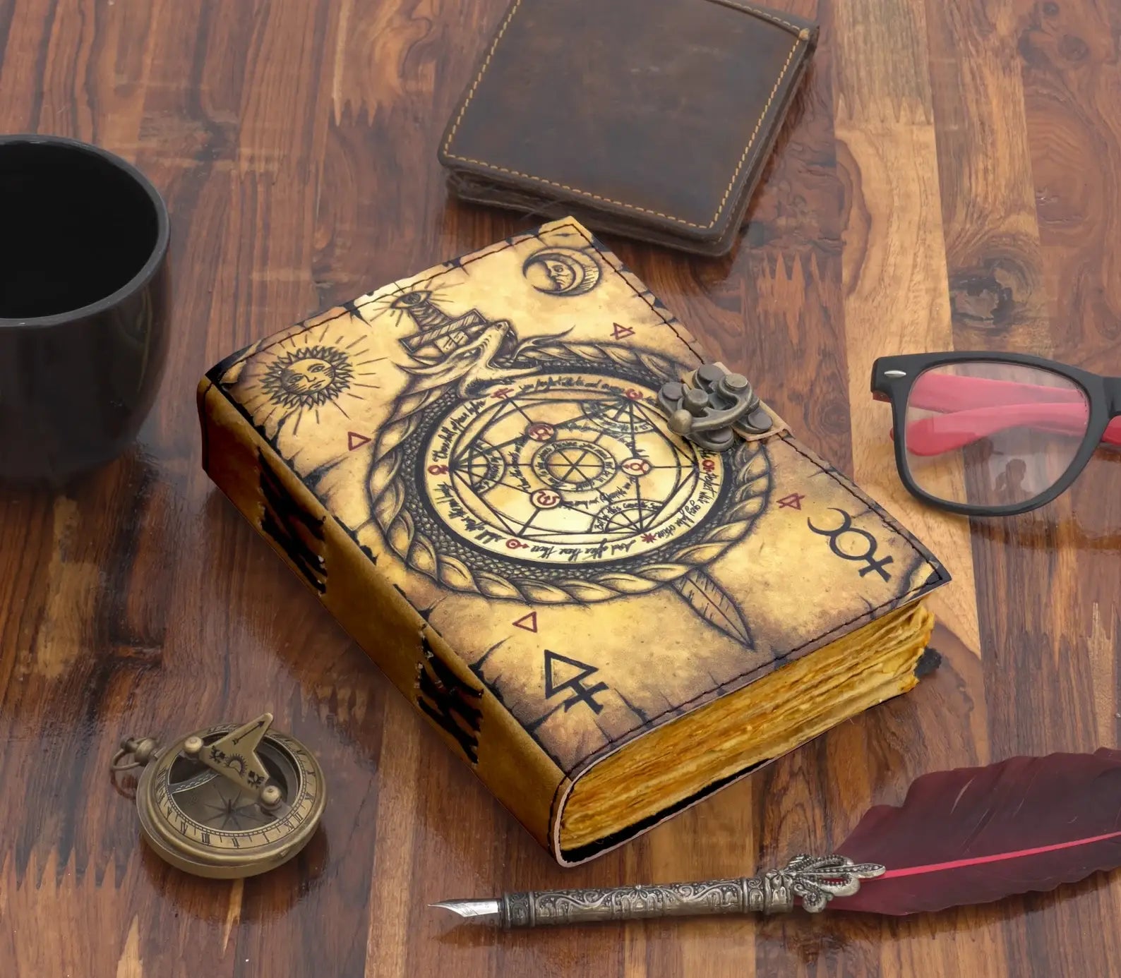 Diario in pelle vintage con stampa a bussola