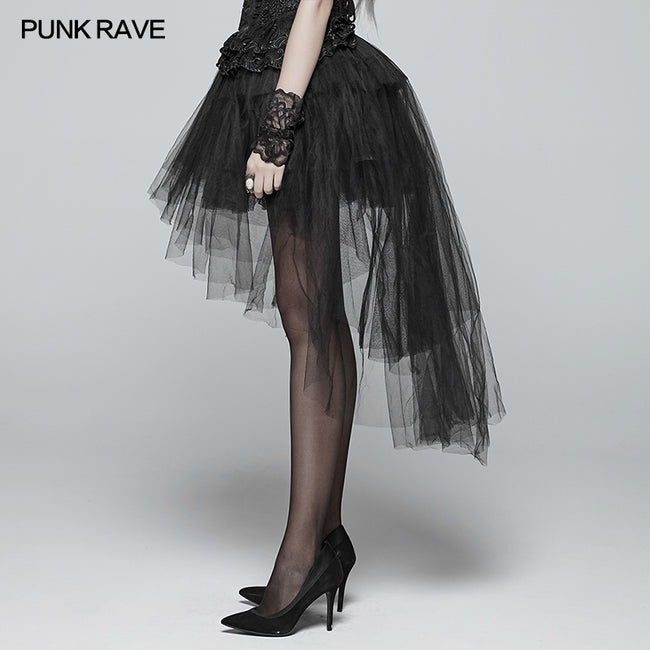 Punk rave Gonna in tulle alta e bassa con balza di base gotica