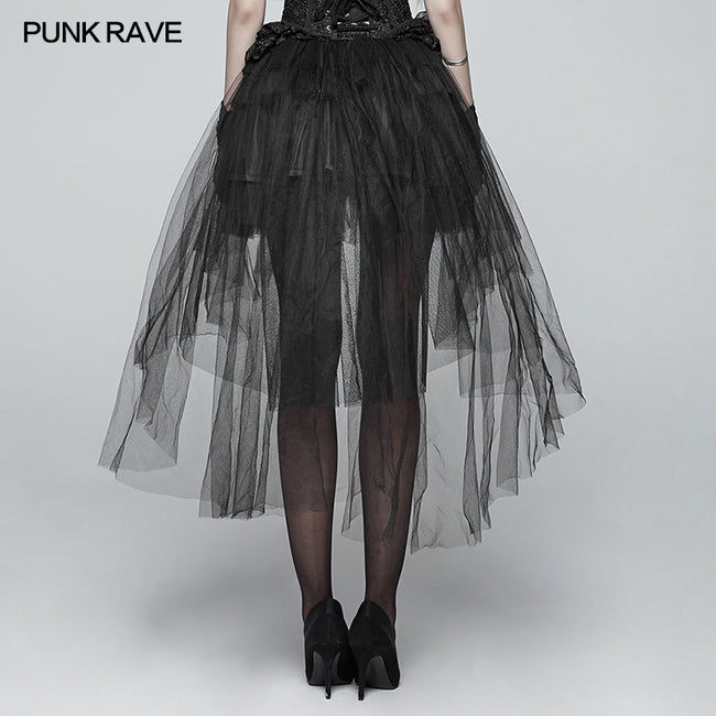 Punk rave Gonna in tulle alta e bassa con balza di base gotica