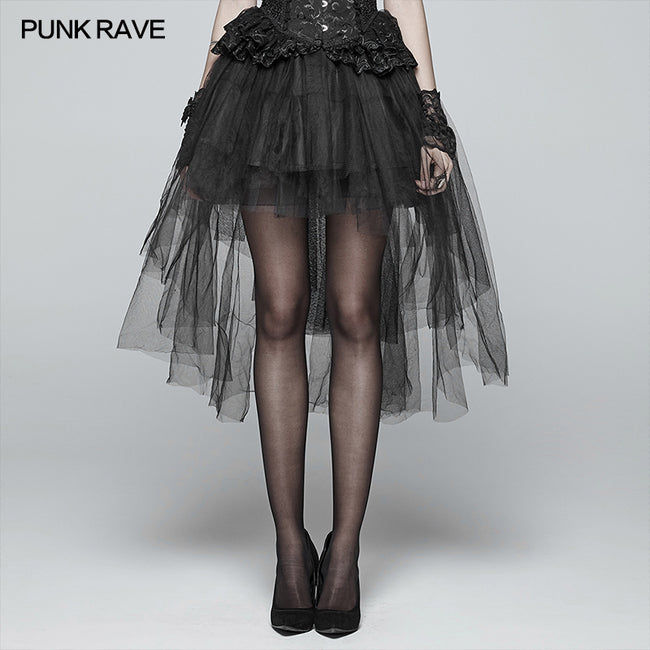 Punk rave Gonna in tulle alta e bassa con balza di base gotica