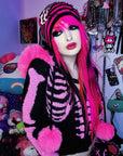 Cardigan in pelliccia rosa Bony Rib Cage Skelly