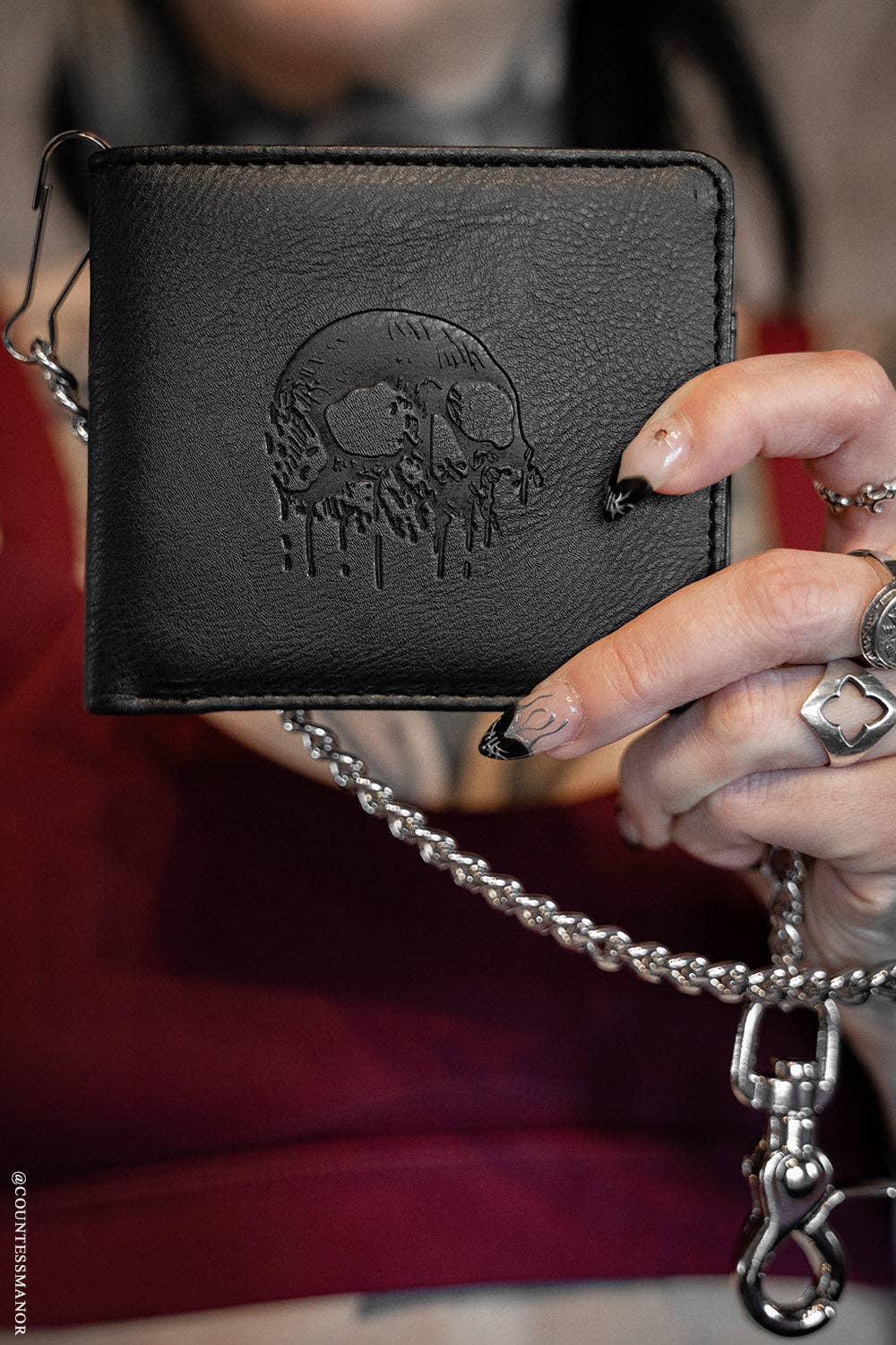 vampirefreaks - Portafoglio Bifold con Catena in Rilievo Teschio Drip