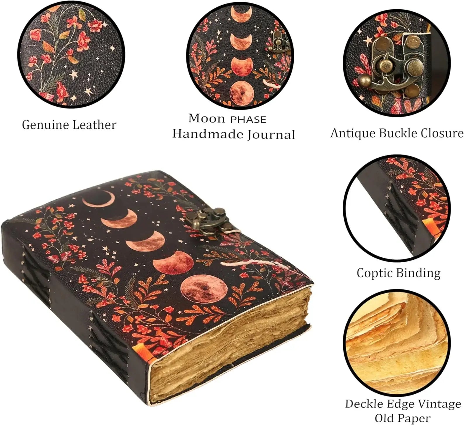 Diario in pelle vintage con stampa lunare