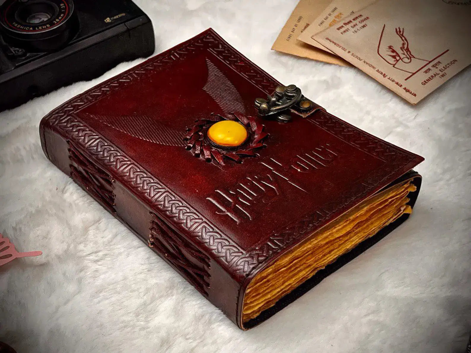 Diario in Pelle Vintage con Rilievo di Harry Potter