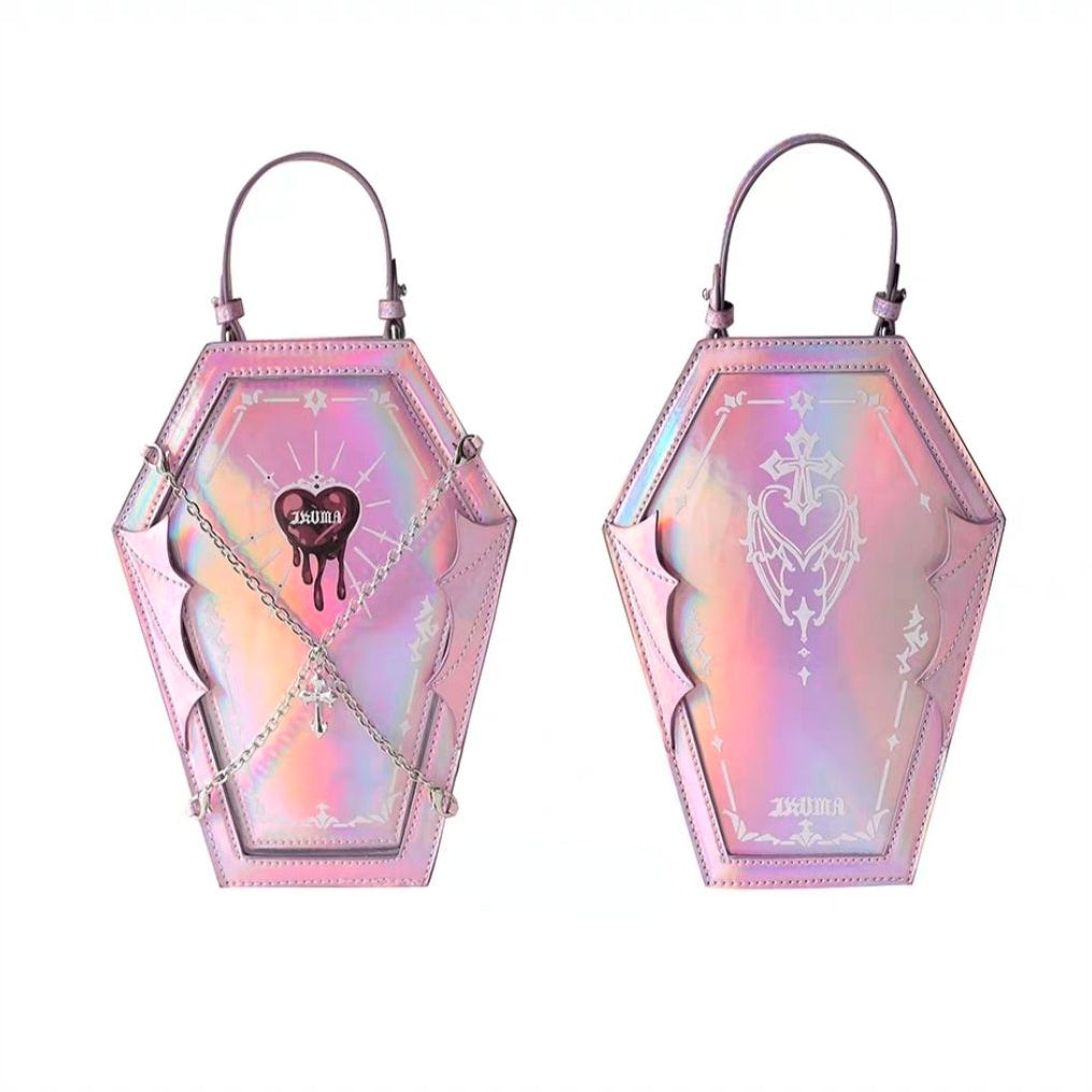 Borsetta Pink Holographic Gothic Lolita Coffin