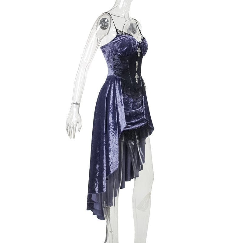 Vestito Velluto Gothic Lilla con croci