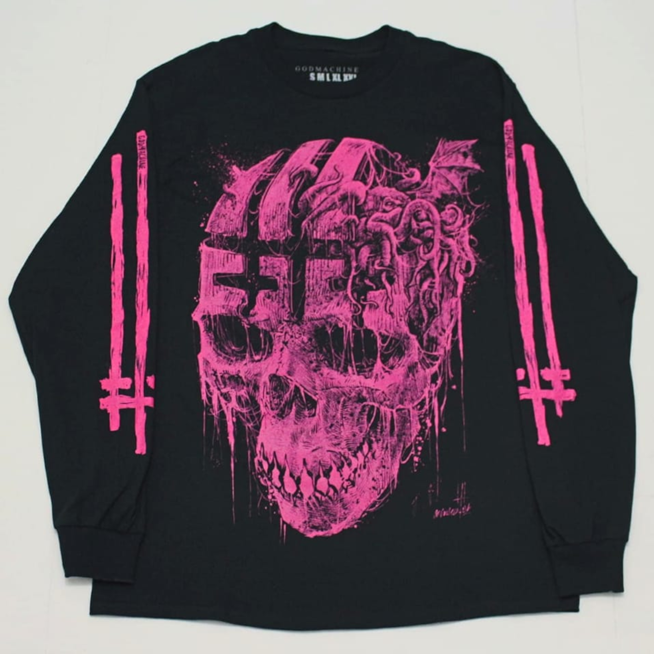 Godmachine Where is my mind: Big Pink Skull T-shirt unisex a maniche lunghe
