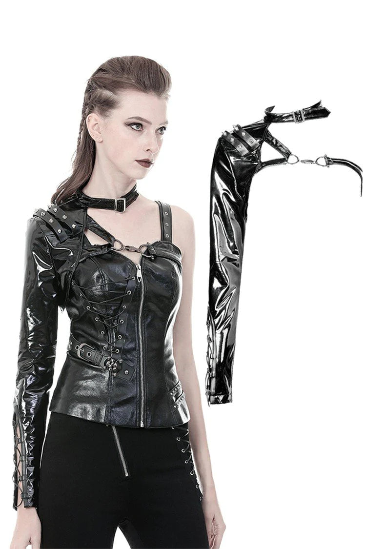 Punk shining PU one shoulder around neck cape "Dark in Love"
