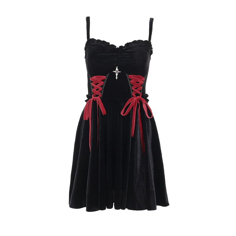 Vestito Black Velvet & Red Ribbons