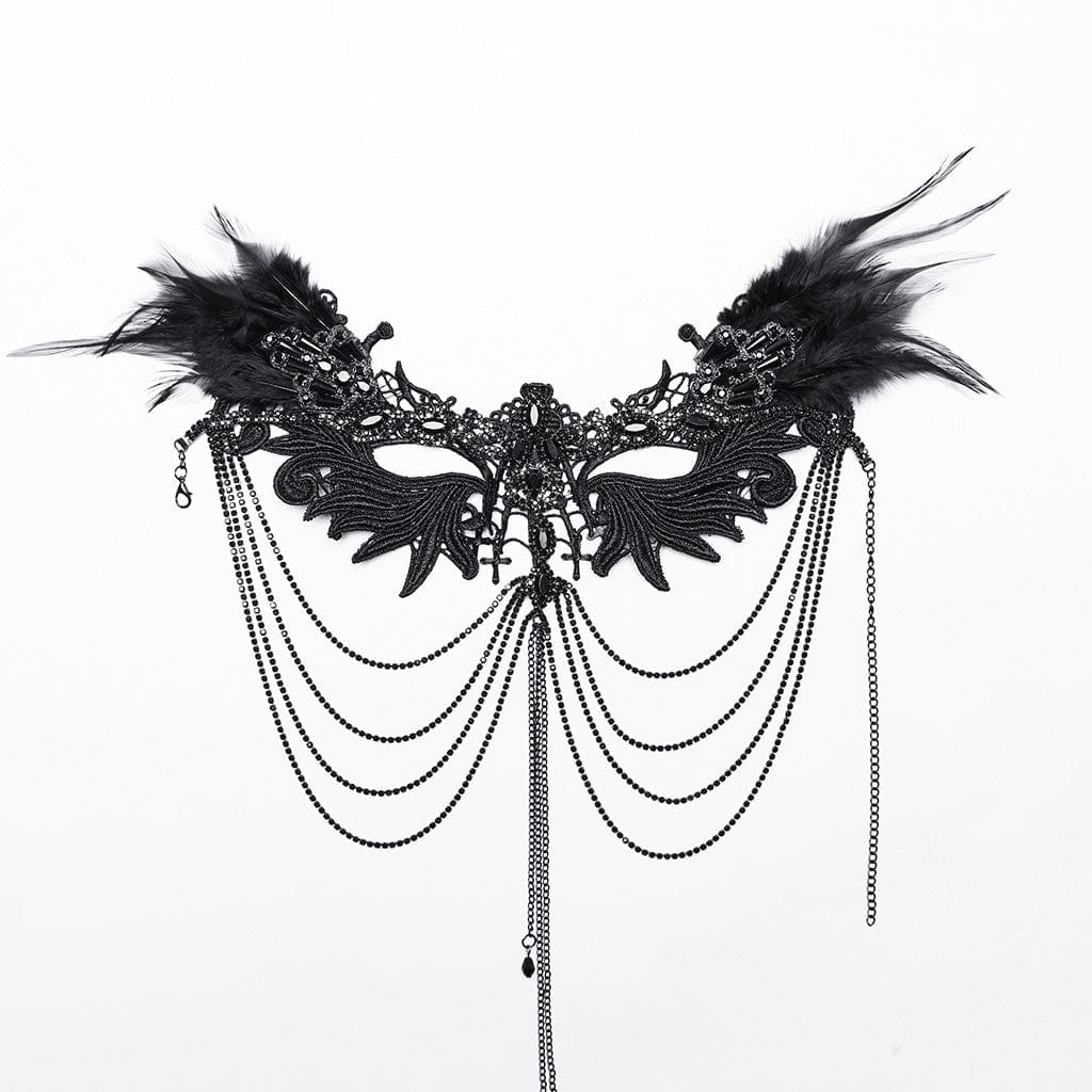 Punk rave collana con perle merletto e piume vittoriana