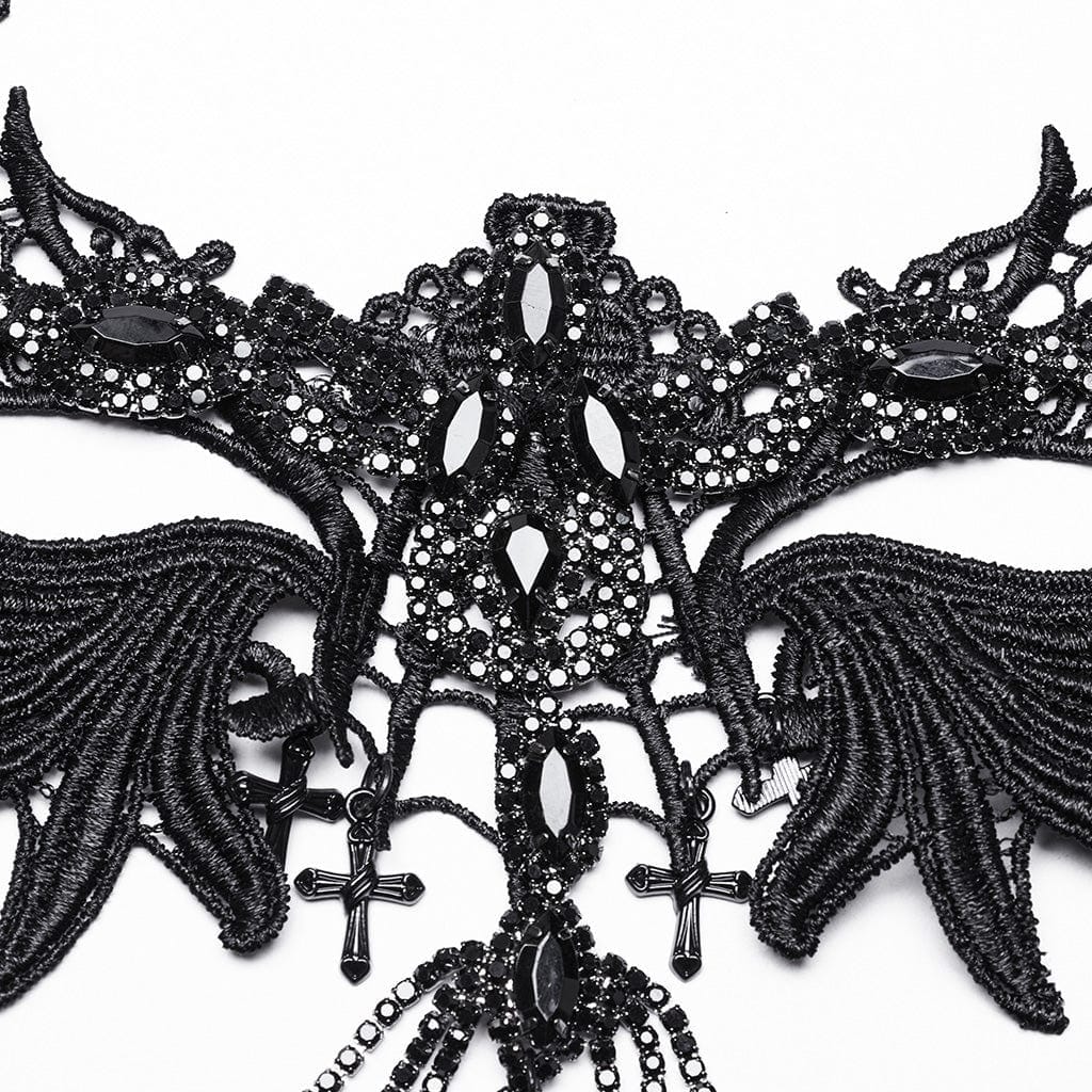 Punk rave collana con perle merletto e piume vittoriana