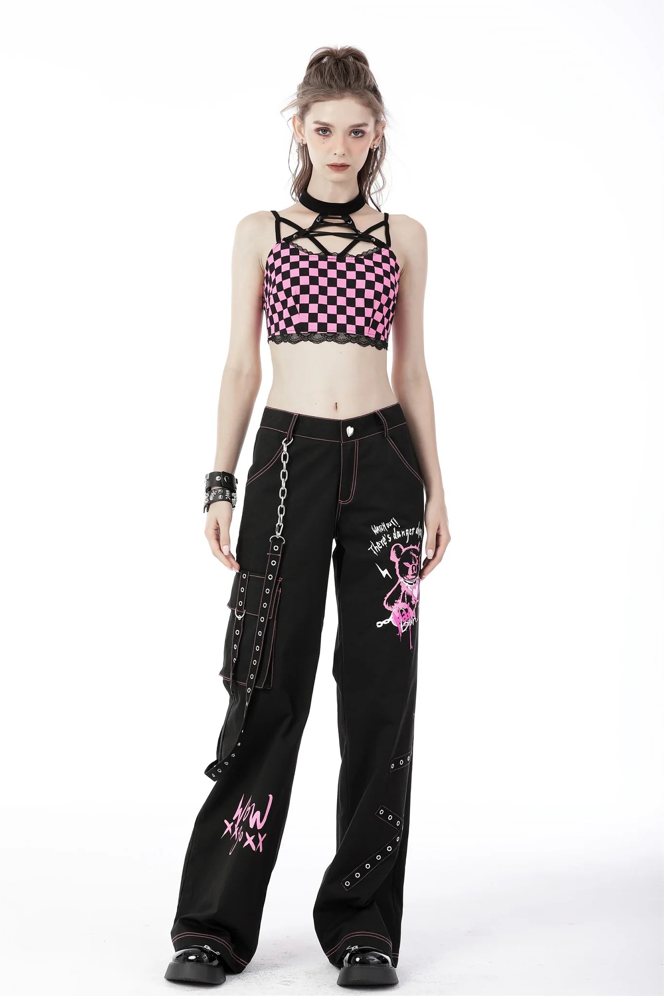 Rebel fashion danger bear metal studded baggy trousers "Dark in Love"