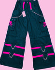 Pantaloni cargo cybergoth nero e rosa con teschio