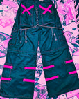 Pantaloni cargo cybergoth nero e rosa con teschio