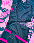 Pantaloni cargo cybergoth nero e rosa con teschio