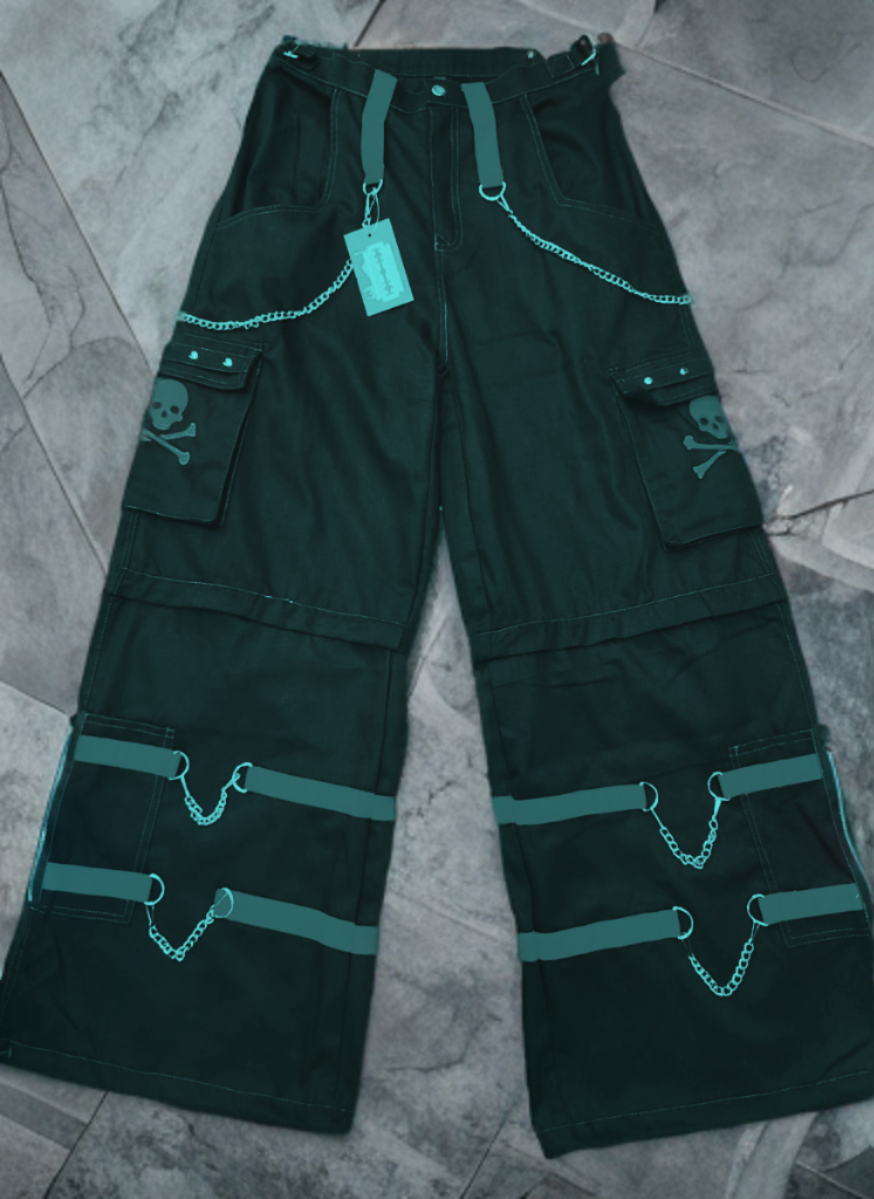 Pantaloni cargo cybergoth nero con teschio