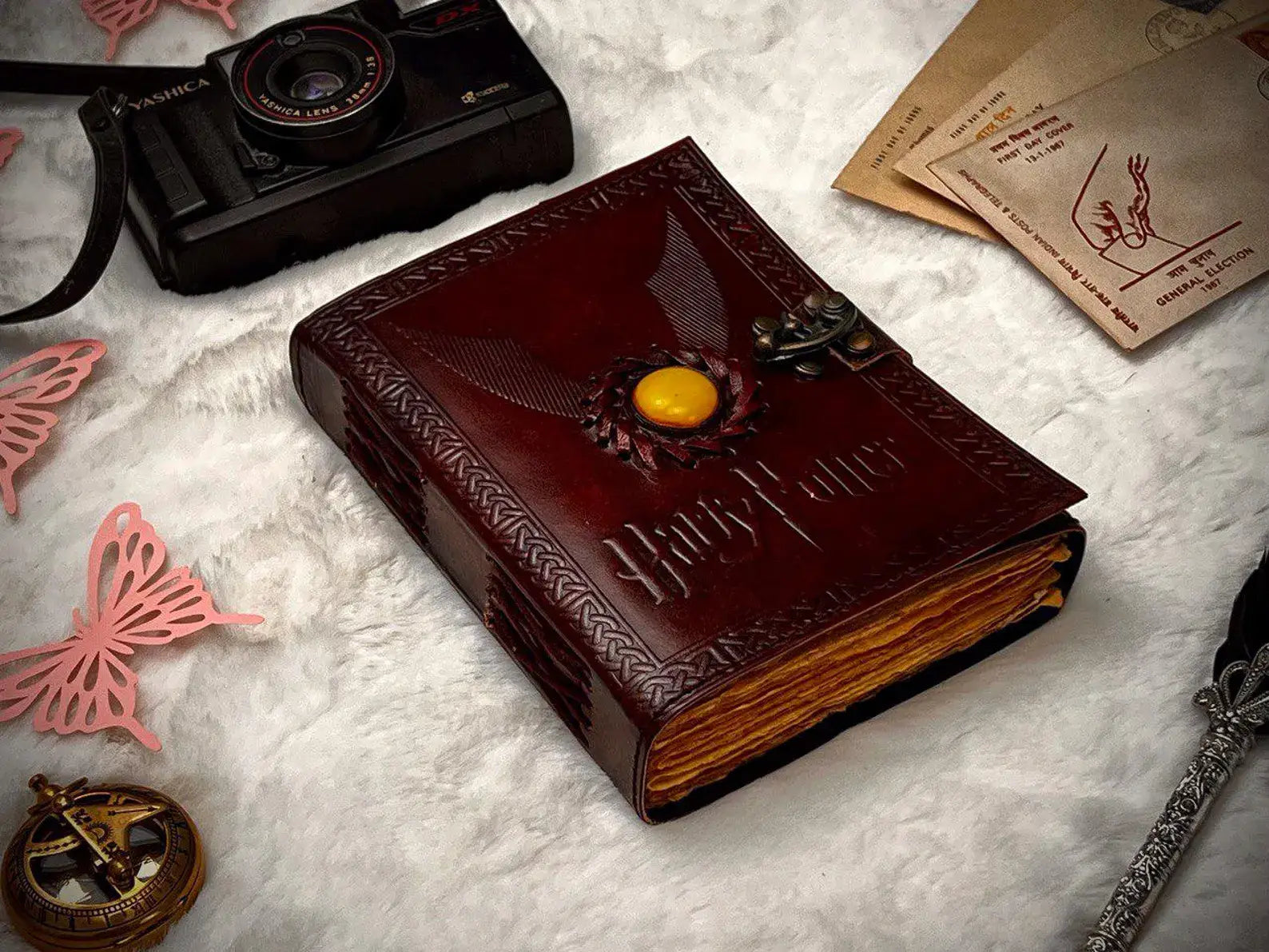 Diario in Pelle Vintage con Rilievo di Harry Potter