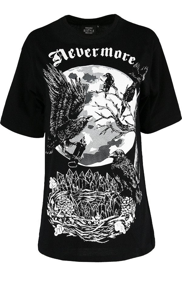 RESTYLE T-SHIRT CROW NEVERMORE