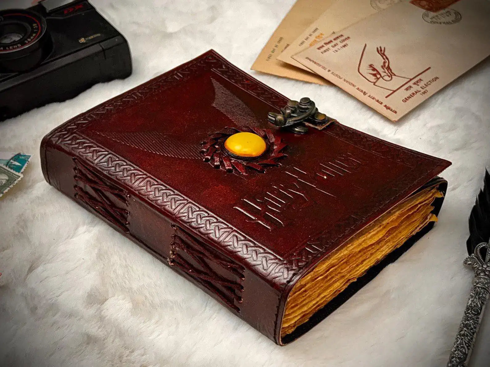 Diario in Pelle Vintage con Rilievo di Harry Potter