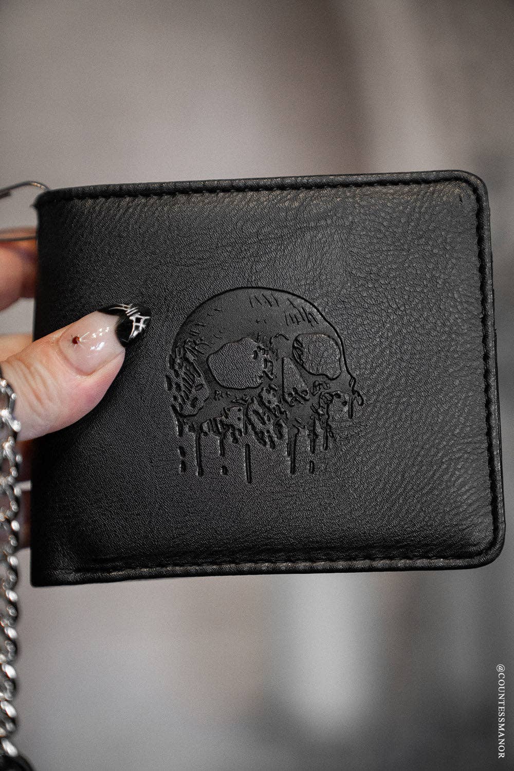 vampirefreaks - Portafoglio Bifold con Catena in Rilievo Teschio Drip