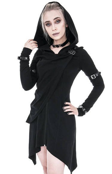 RESTYLE FELPA LUNGA CON CAPPUCCIO E DRAPPEGGIO, ASIMMETRICA HECATE