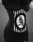 RESTYLE CORSETTO BLACK AND WHITE STRIPES CAMEO CON CORVO "FANTASY RAVEN"
