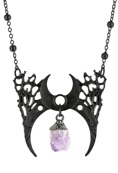 RESTYLE COLLANA NERA "CRESCENT NEW MOON"CON PIETRA VIOLA