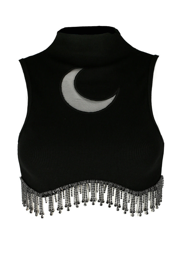 Crop TOP with black zircons  "JASMIN CRESCENT TOP"