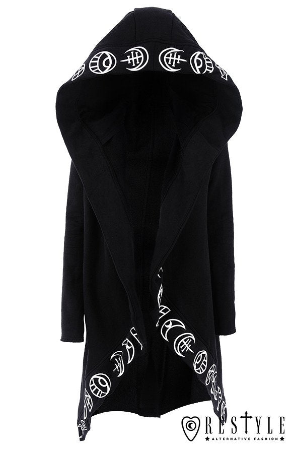 RESTYLE GIACCA LUNGA GOTICA CON CAPPUCCIO OVERSIZE "ALL SEEING MOON HOODIE"