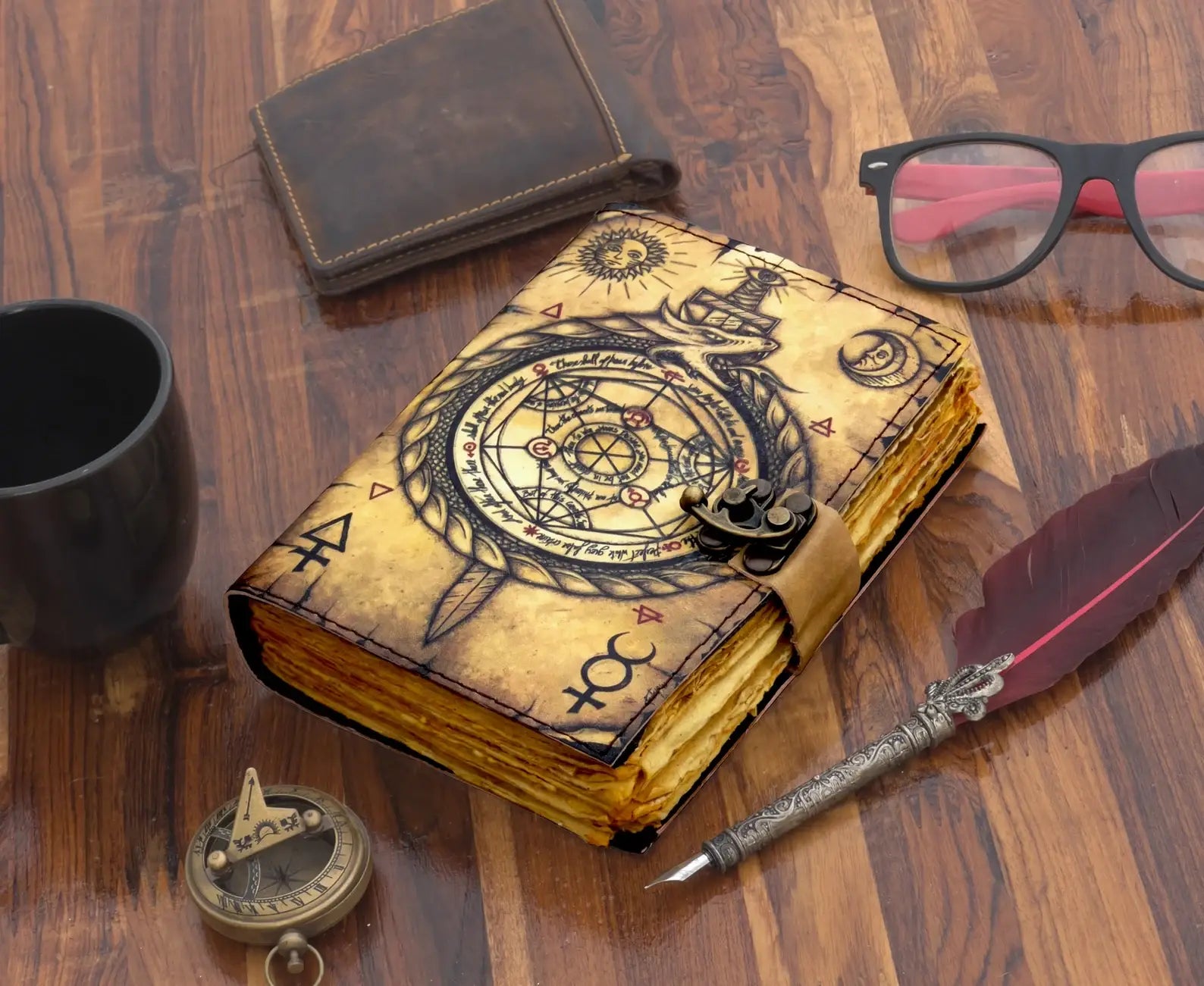 Diario in pelle vintage con stampa a bussola