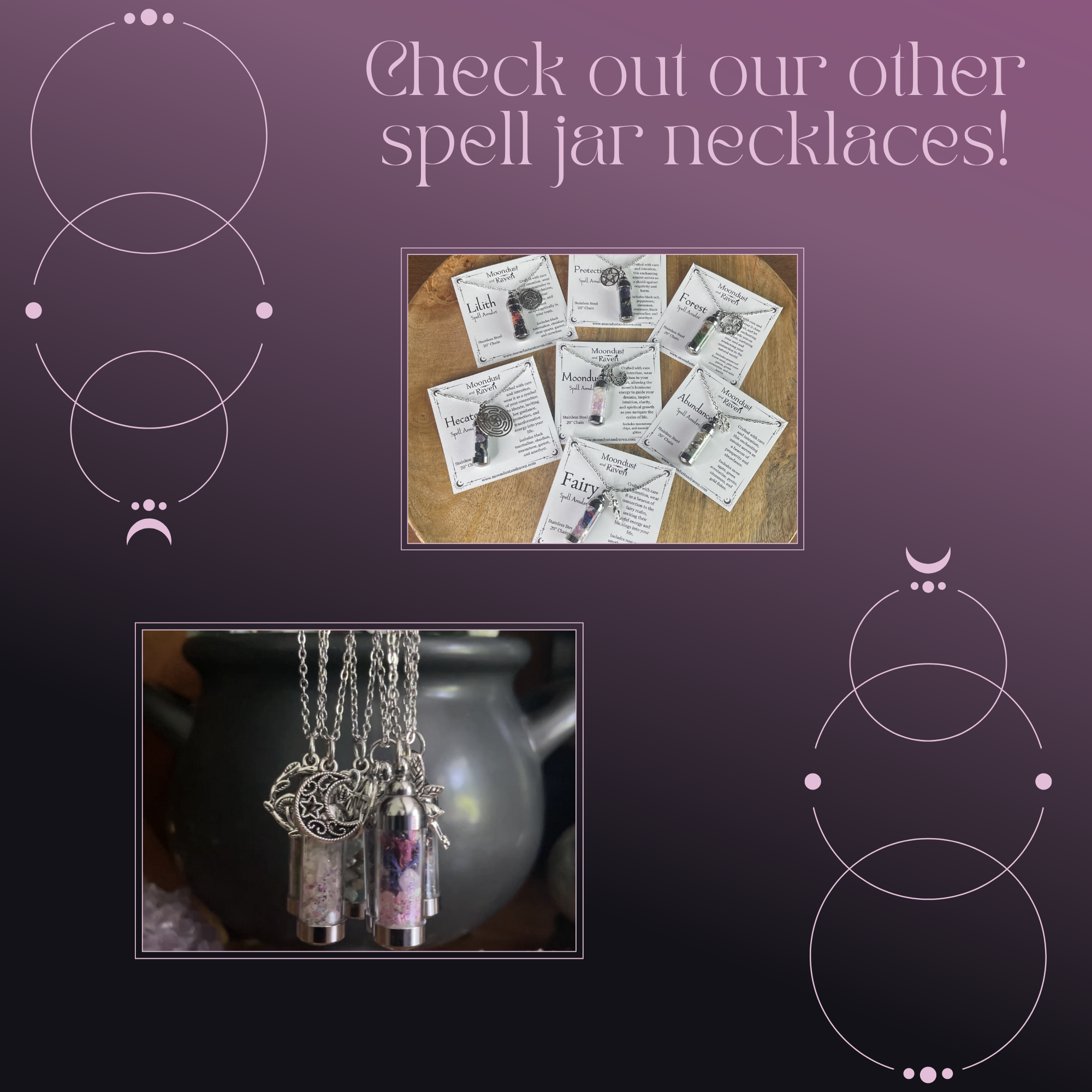 Moondust and Raven - Collana con amuleto Abundance Spell Jar, gioielli in cristallo da strega