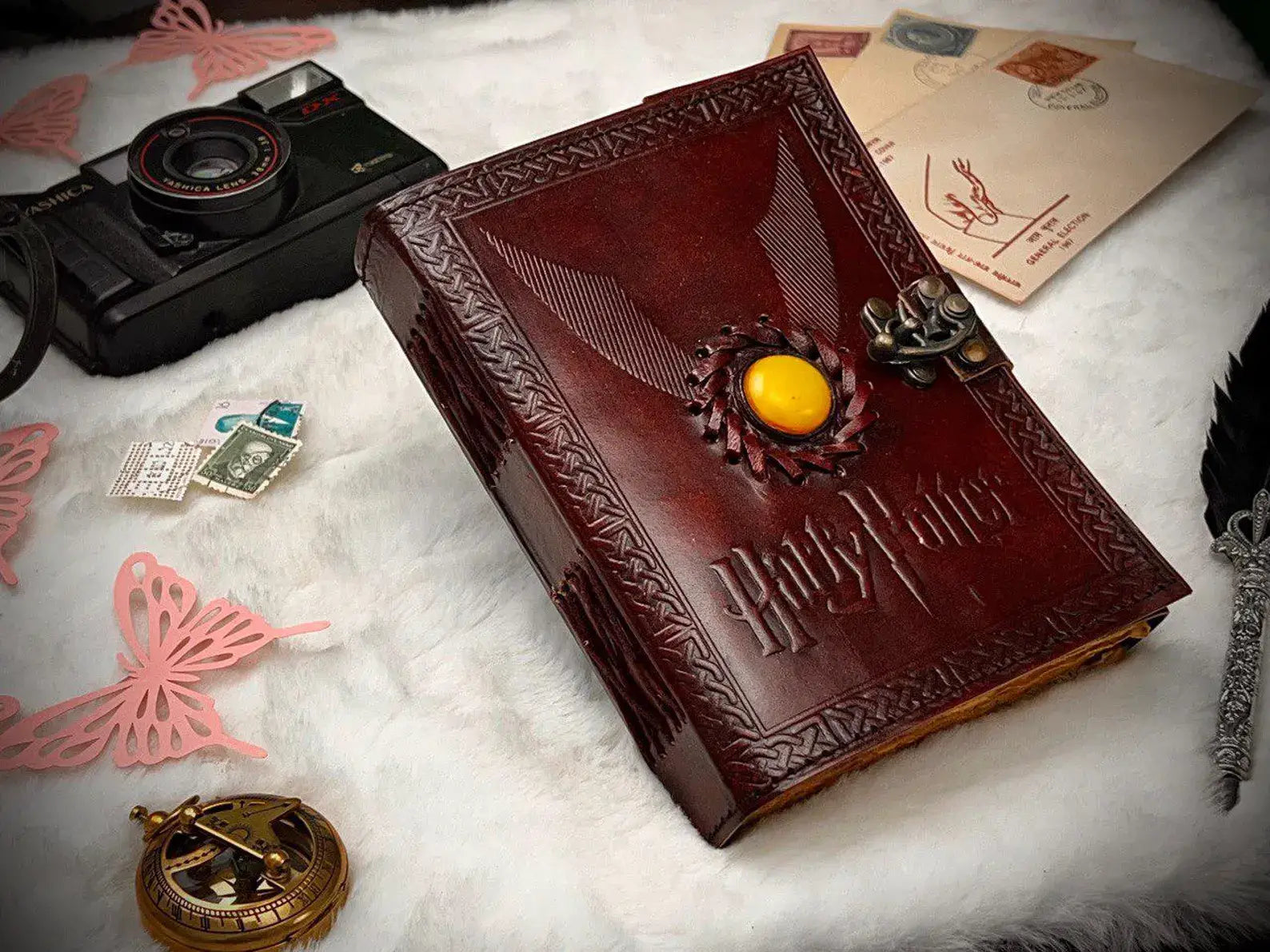 Diario in Pelle Vintage con Rilievo di Harry Potter