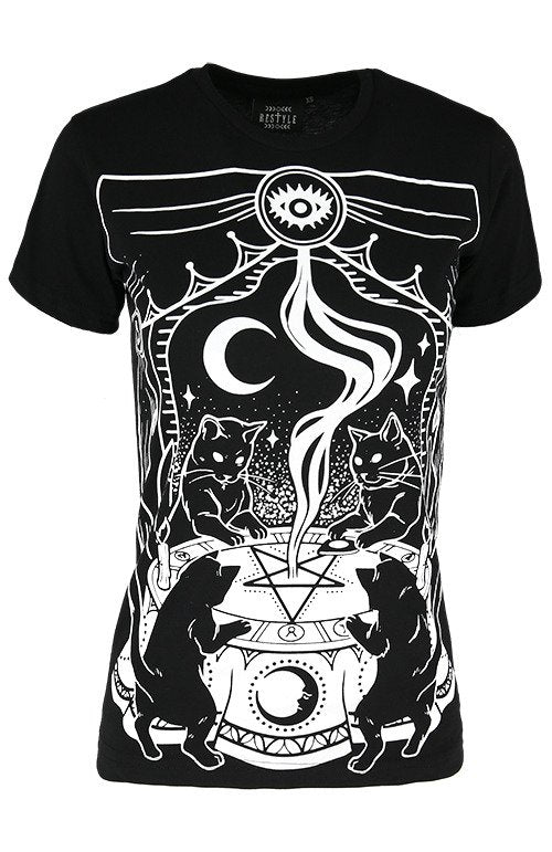 RESTYLE T-SHIRT BLACK CAT REUNION SPELLS