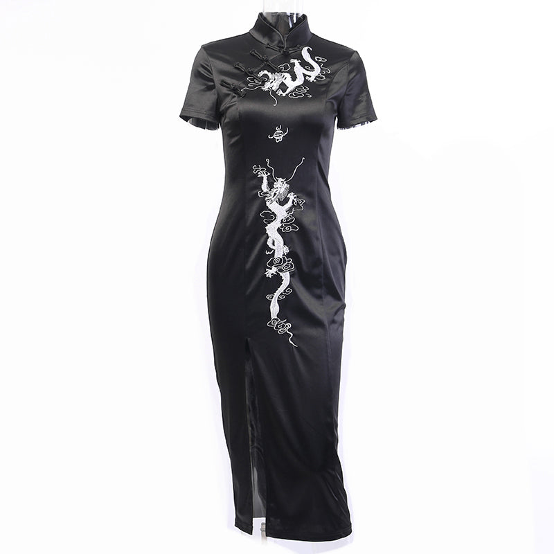 Vestito a tubino in stile cinese con dragoni