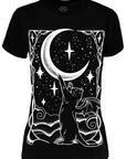 RESTYLE T-SHIRT BLACK VAMP CAT AND MOON