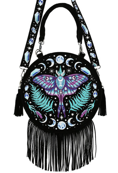 RESTYLE BORSA ROTONDA FORESTA INCANTATA CON FALENA LUNARE E CRISTALLI