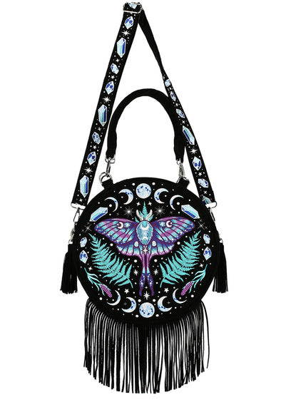 RESTYLE BORSA ROTONDA FORESTA INCANTATA CON FALENA LUNARE E CRISTALLI