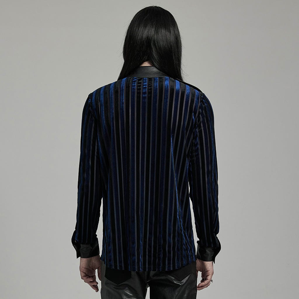 Camicia da uomo in velluto con giunture in ecopelle gotica a contrasto di colore