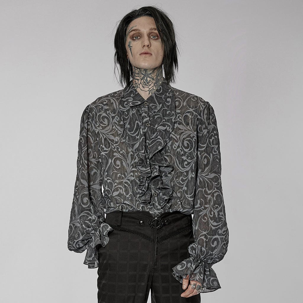 Camicia da uomo gotica con maniche a sbuffo in rilievo increspato