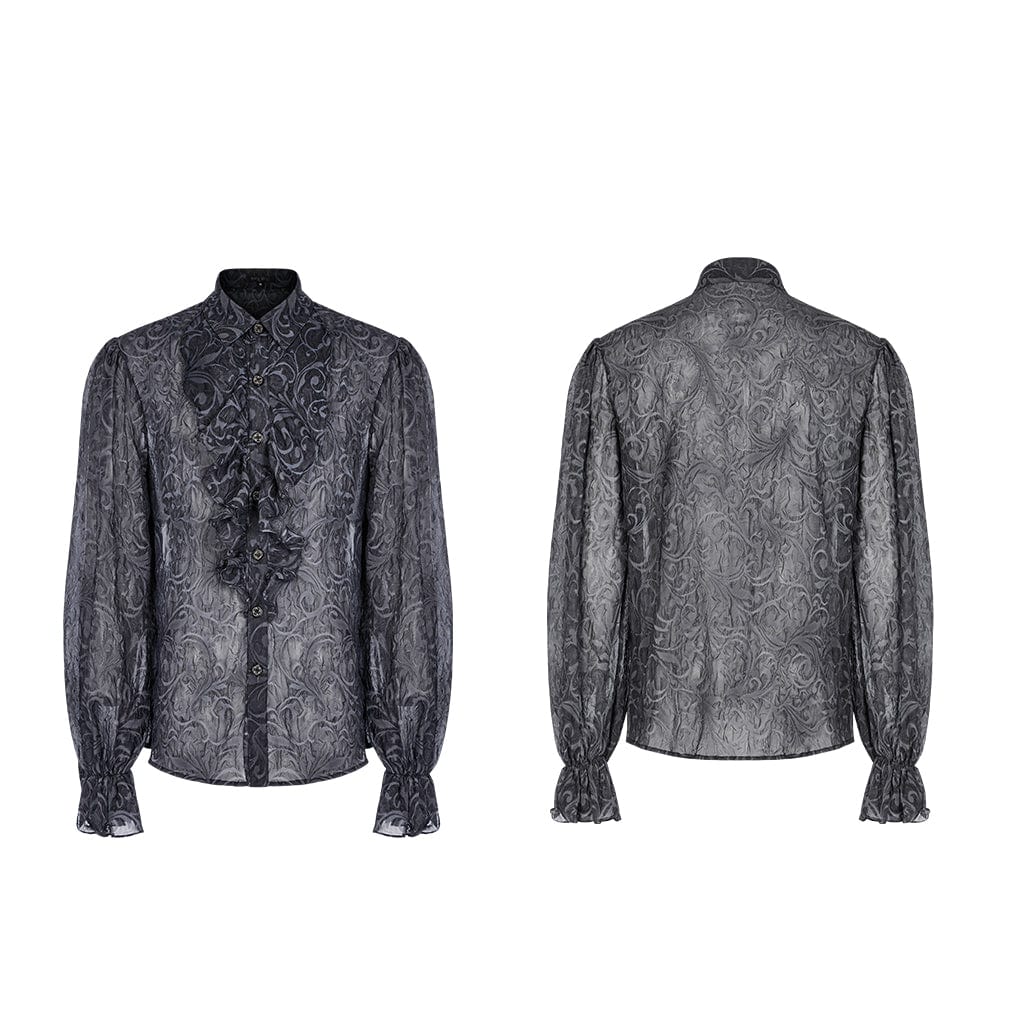 Camicia da uomo gotica con maniche a sbuffo in rilievo increspato
