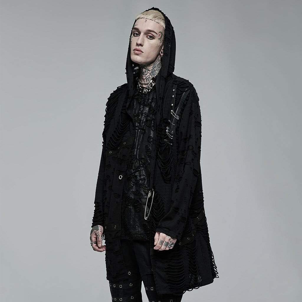 Felpa Con Cappuccio Uomo Steampunk Doppio Strato - Manica Irregolare, Gothic Decadent, Nero, Slim Fit, Taglie Da S A XL