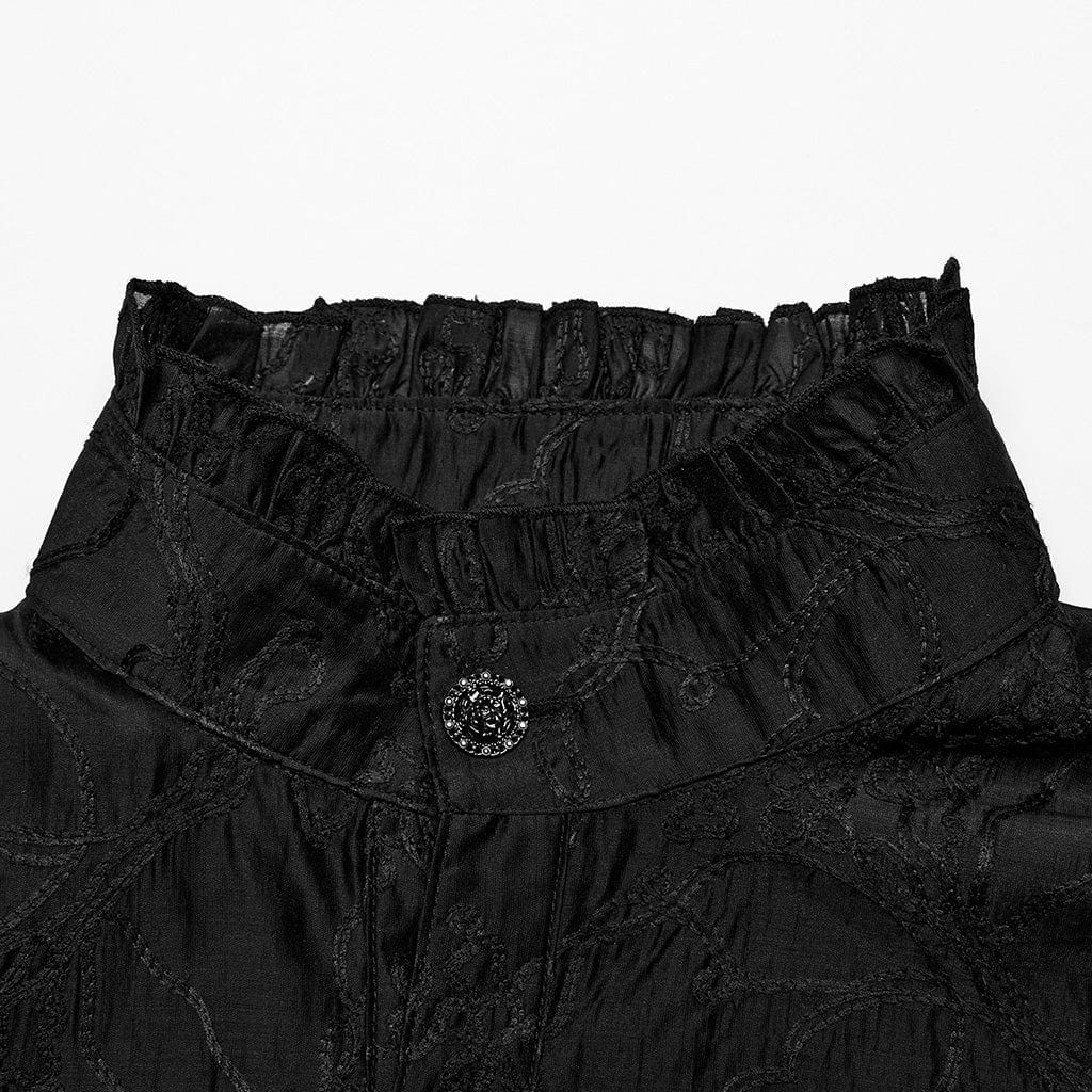 Camicia da uomo ricamata floreale con colletto in piedi gotico