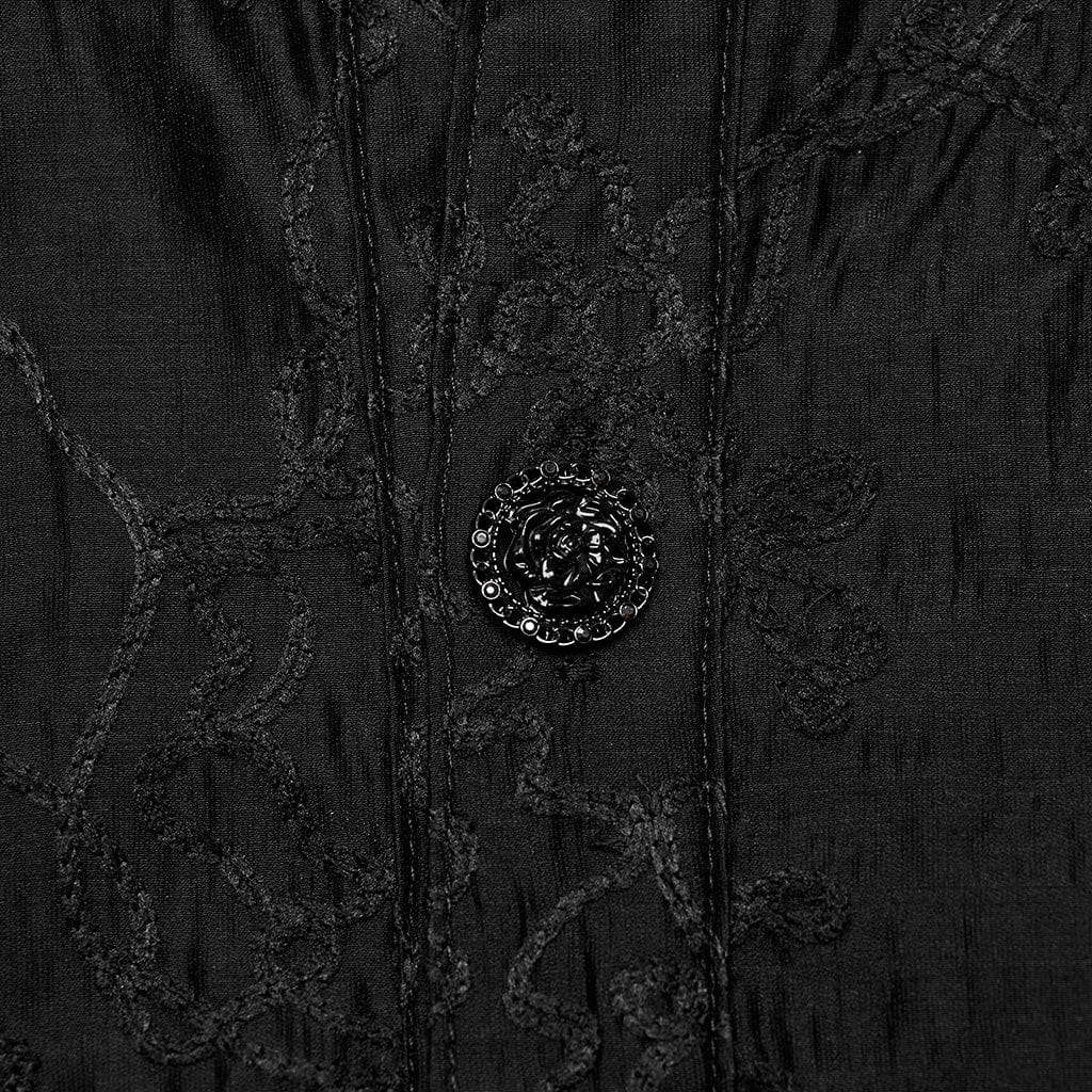 Camicia da uomo ricamata floreale con colletto in piedi gotico