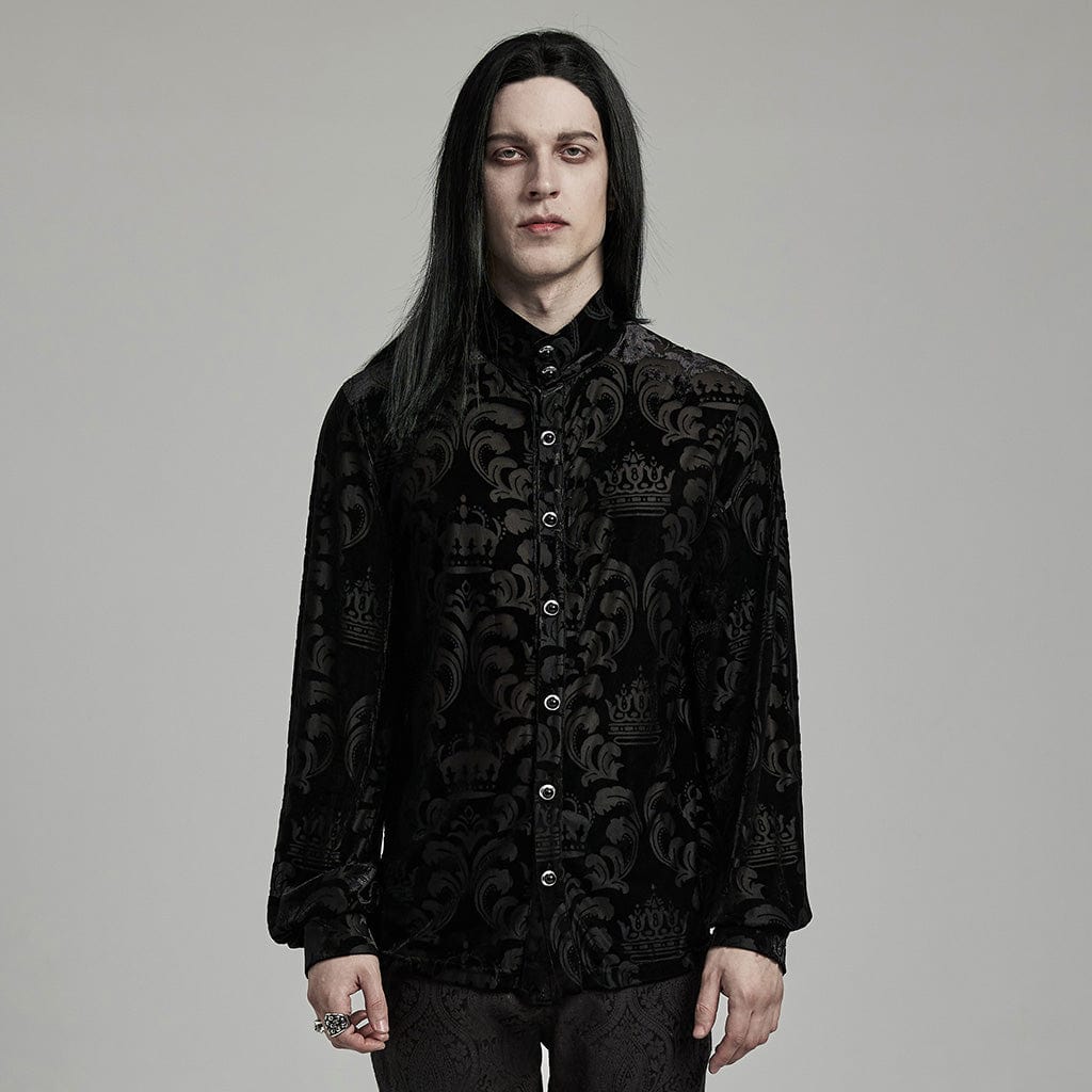 Camicia floccata da uomo con maniche a sbuffo e colletto gotico