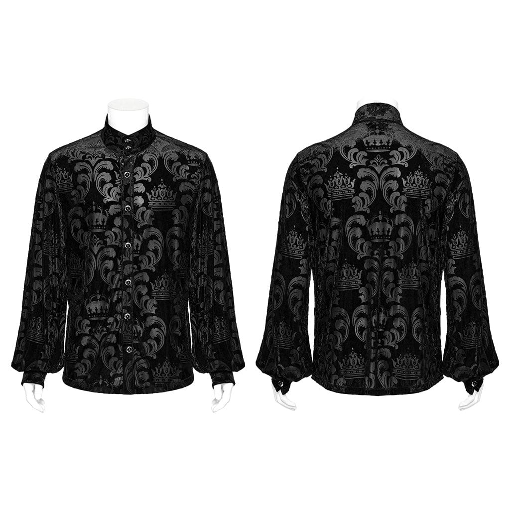 Camicia floccata da uomo con maniche a sbuffo e colletto gotico