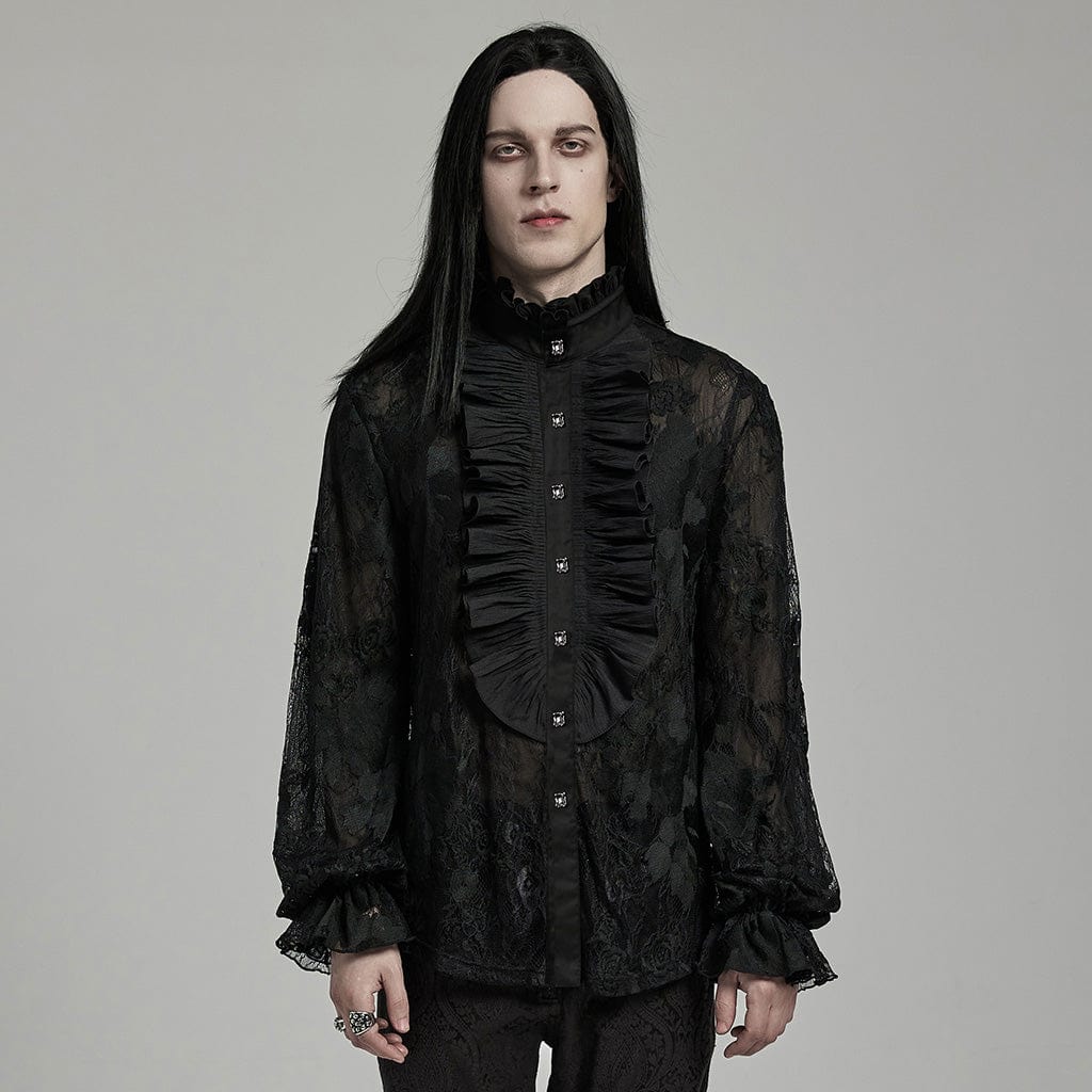 Punk rave Camicia nera gotica merletto