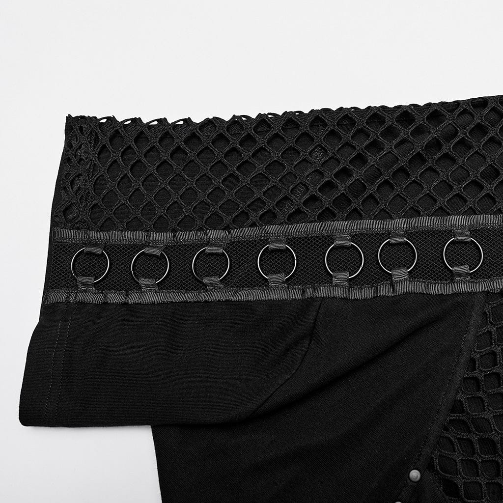 Punk rave T-shirt da uomo Punk Mesh Splice con cappuccio
