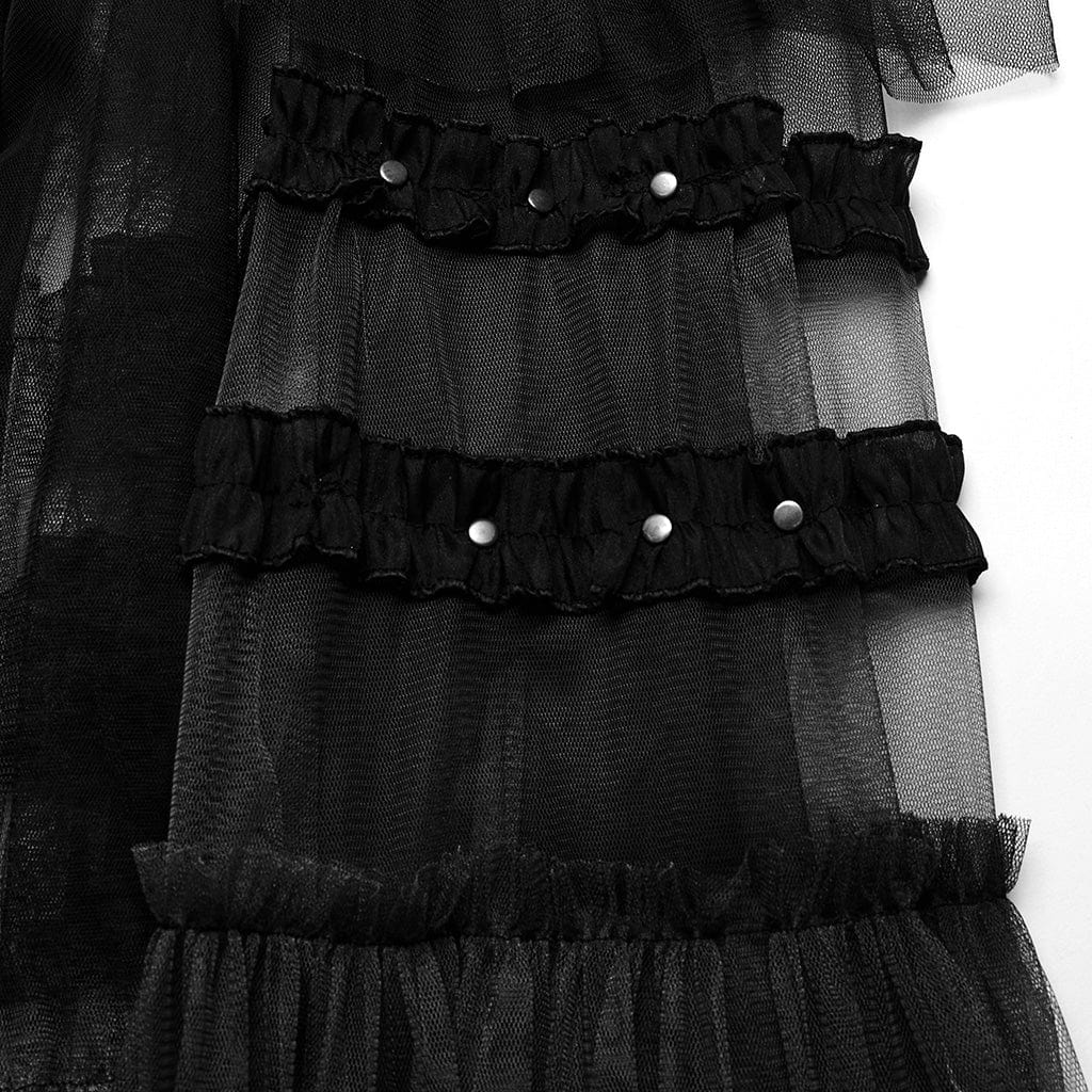 Punk rave Gonna lunga oversize in rete con volant e fibbia serpente