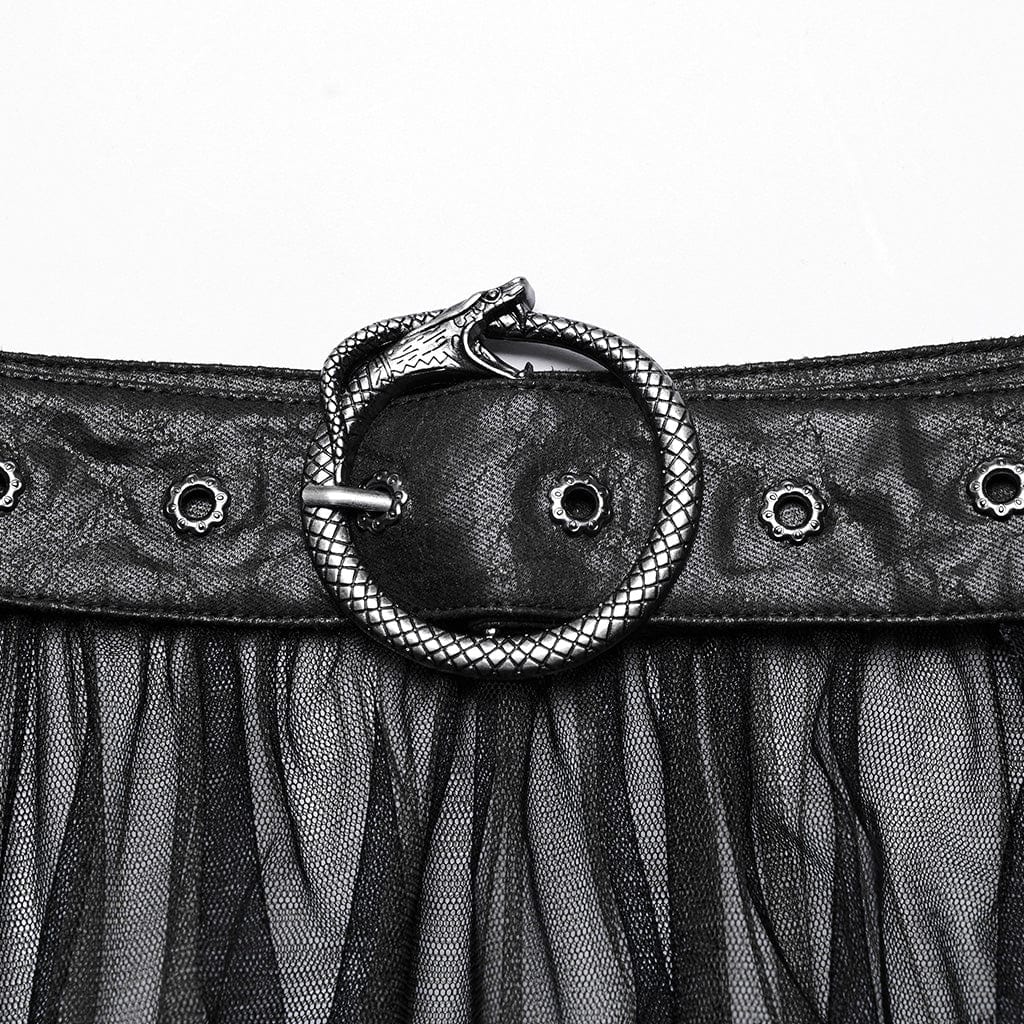 Punk rave Gonna lunga oversize in rete con volant e fibbia serpente